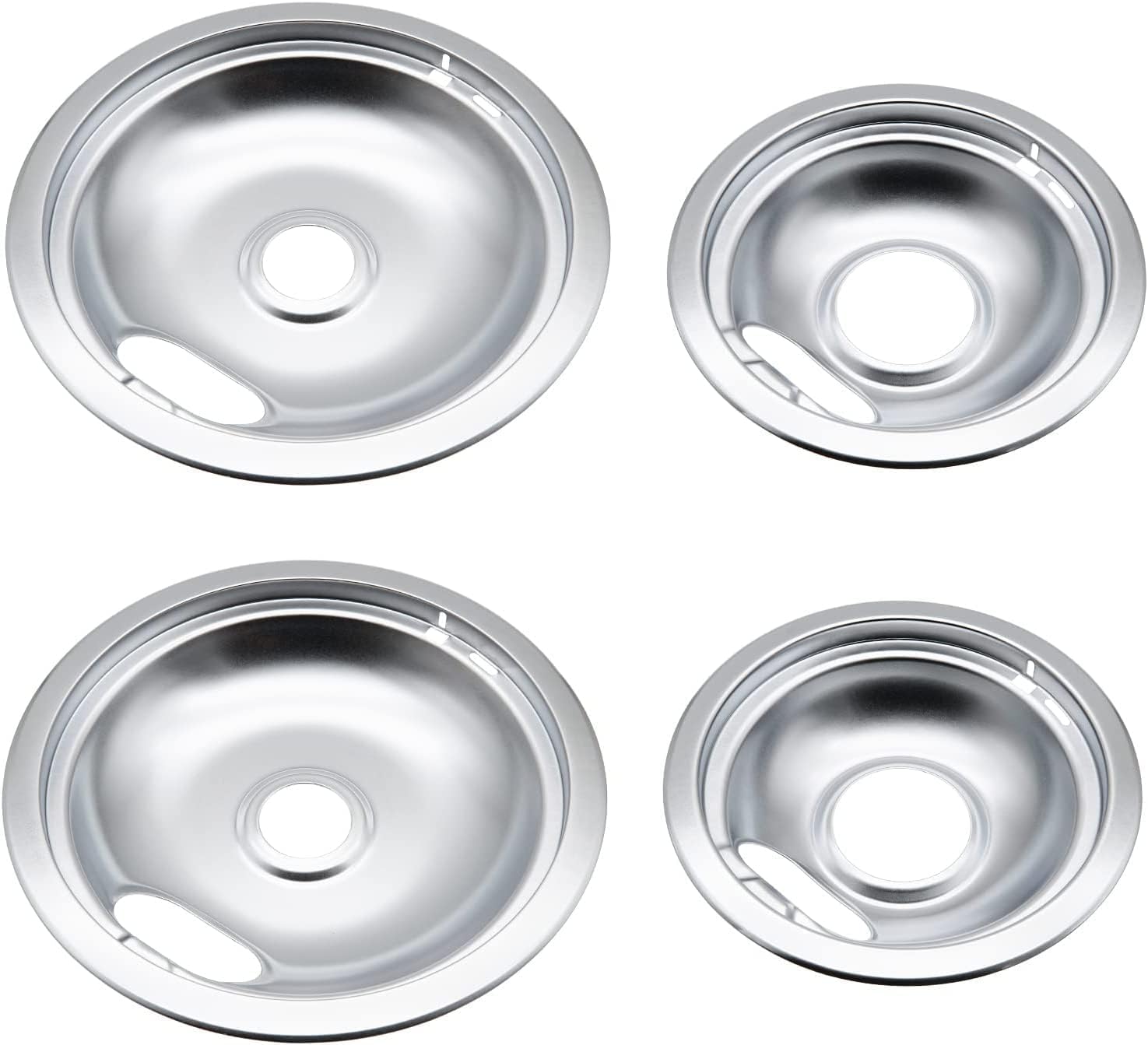 WB32X106 and WB32X107 Range Burner Chrome Drip Pan Bowl Bib Set Replacement for GE, 4-Pack
