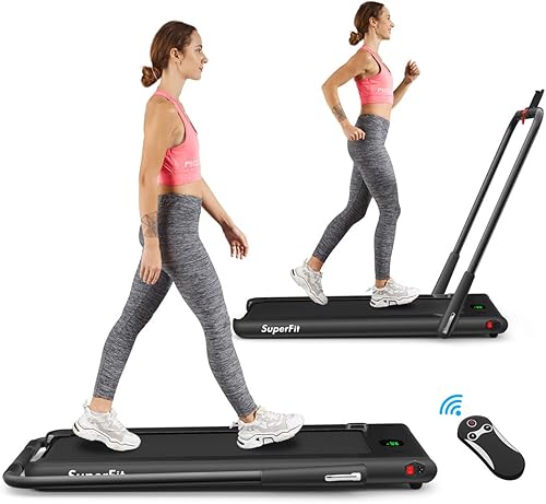 Goplus - Caminadora plegable 2 en 1 225 HP para poner debajo del escritorio sin instalación con control de aplicación control remoto altavoz