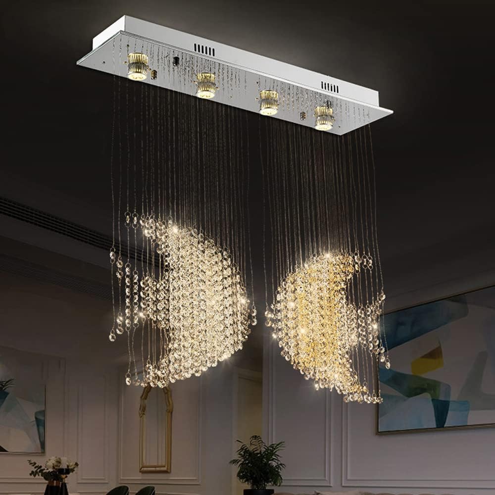 Żyrandol Lampa Wisząca Żyrandol Z Podwójną Rybą Metalowej Taśmy Lampa Wisząca Nowoczesna Kryształowa Sufitowa LED Do Jadalni Salon Sypialnia Hotel Deco
