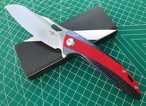 Twosun Cuchillo plegable con hoja K110 rojo G10 y Tc4 mango de titanio Borde llano Camping al aire libre EDC herramienta TS432-K110-Color