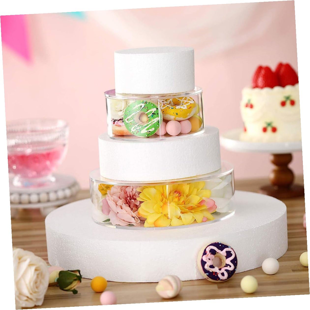 Didiseaon Alzata per Torta Rotonda in Acrilico Trasparente, Set 2 Pezzi, Supporto Decorativo per Cupcake e Dolci, per Feste, Matrimoni e Compleanni