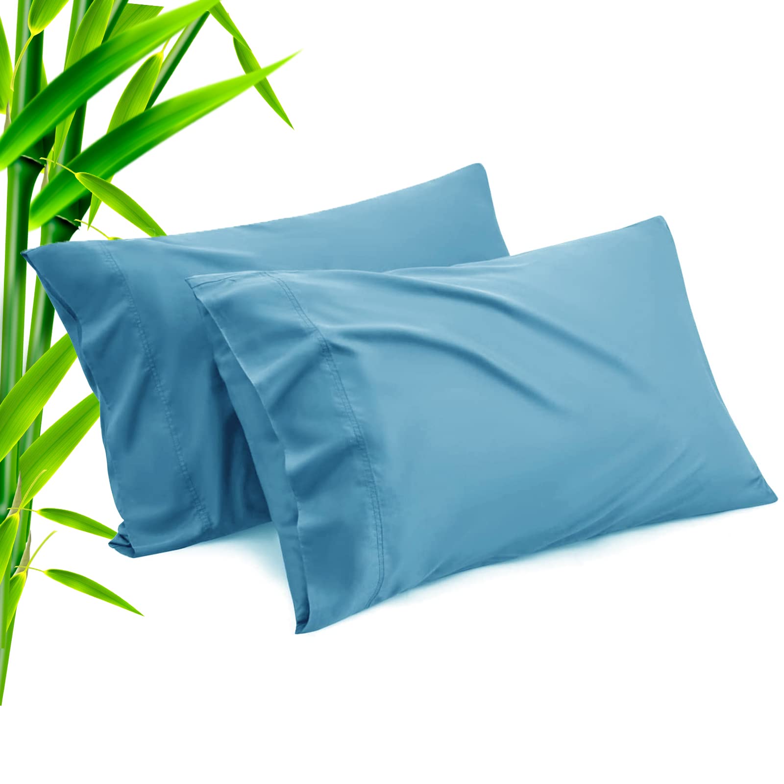 Blue Pillow Cases Standard Size 2 Pack, Rayon from Bamboo Cooling Pillowcases with Envelope Closure, Cool Breathable Pillow Case for Hot Sleepers & Night Sweats, 20x26 inches