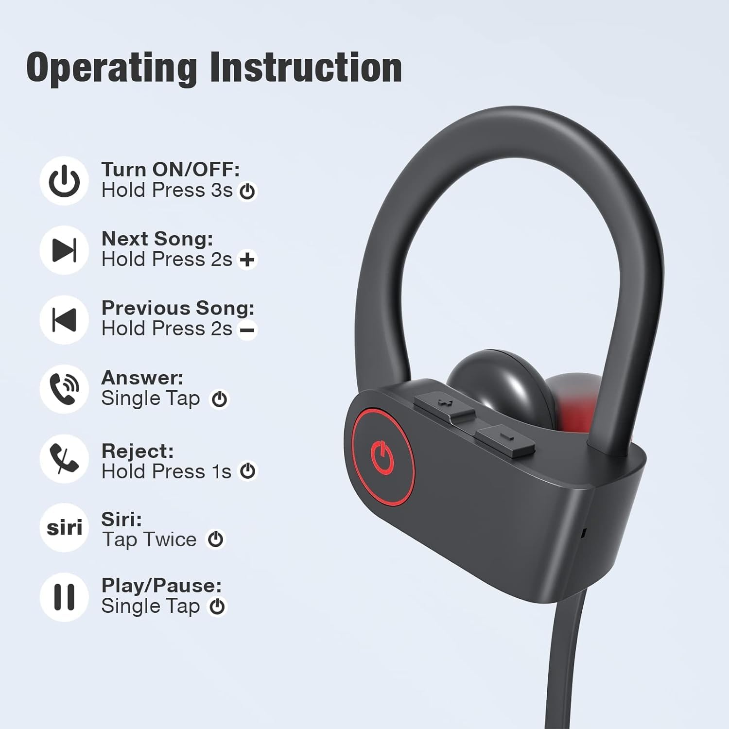 NUASI Wireless Bluetooth Headphones with Bluetooth 5.3, HD Deep Bass, IPX7 Waterproof, for Running Sports Black - Image 2