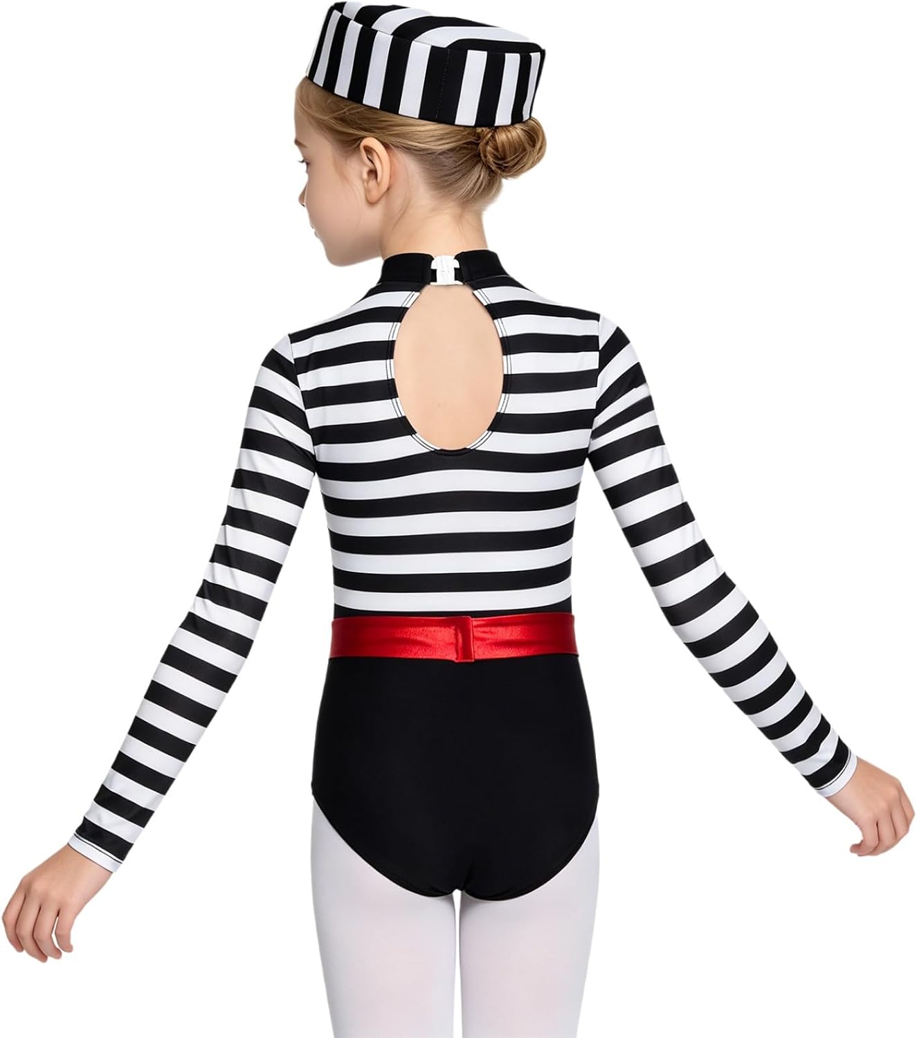 Girls Gymnastics Leotards Striped Black White Prisoner Outfits with Hat Dance Biketard Unitards for Girls 6-16