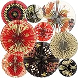Lovarywow Japanese Hibachi Party Decorations - 18PCS Japanese Style Paper Fans Hanging Decorations, Asian Chinese Hibachi Themed Birthday Baby Shower Party Supplies (Double-Sided)