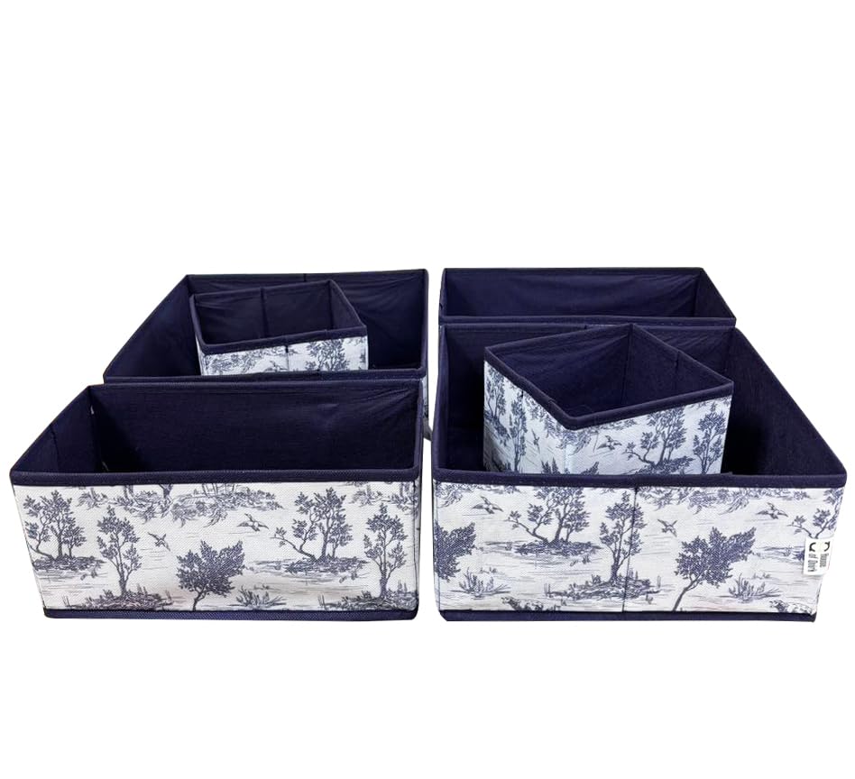 Image of House of Quirk Non-Woven Foldable Cloth Storage Box Closet Dresser Drawer Organizer Clothing Cube Basket Bins Containers Divider with Drawers for Underwear,Bras,Socks,Ties,Scarves,Set of 6(Greek Blue)