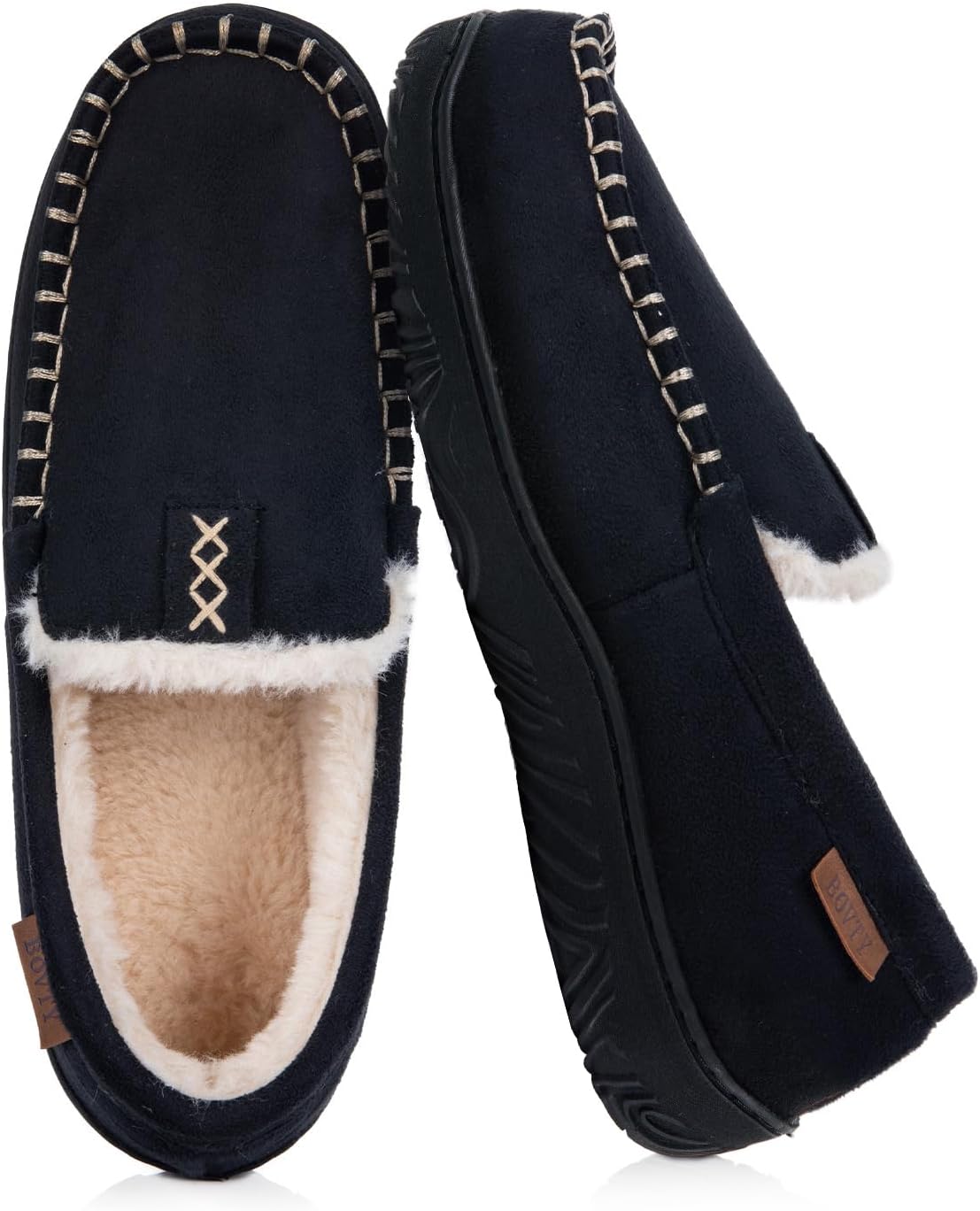 House Slippers for Men Moccasins - Memory Foam&Warm Plush Indoor Outdoor Slip-on Loafers