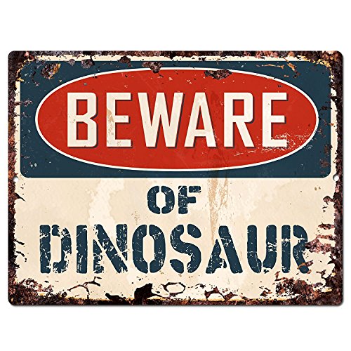 Beware of DINOSAUR Chic Sign Vintage Retro Rustic 9