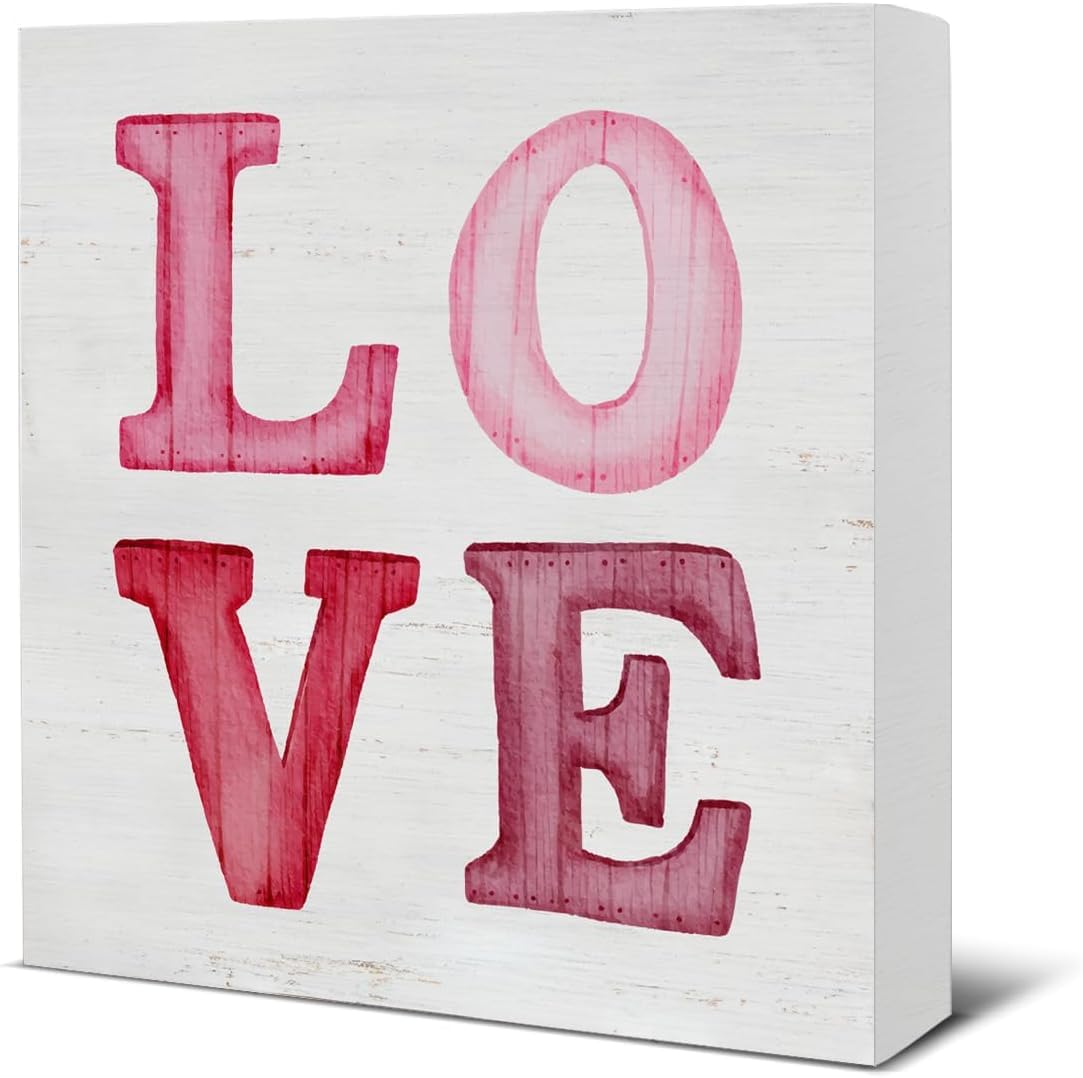 Love Wooden Box Sign 5x5 Inch Rustic Farmhouse Table Decor