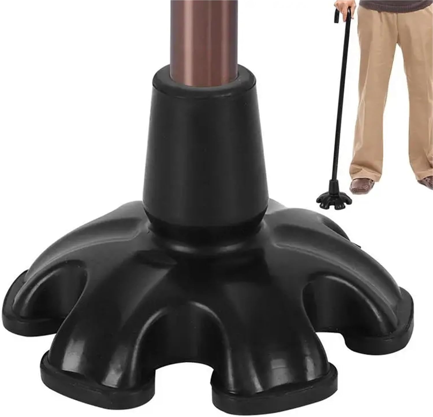 Cane Tips 5 Pcs Walking Cane Tips Feet Self Standing Tip Self-Standing Lightweight Thicked Anti-Slip Stable 6 Leg Attachment