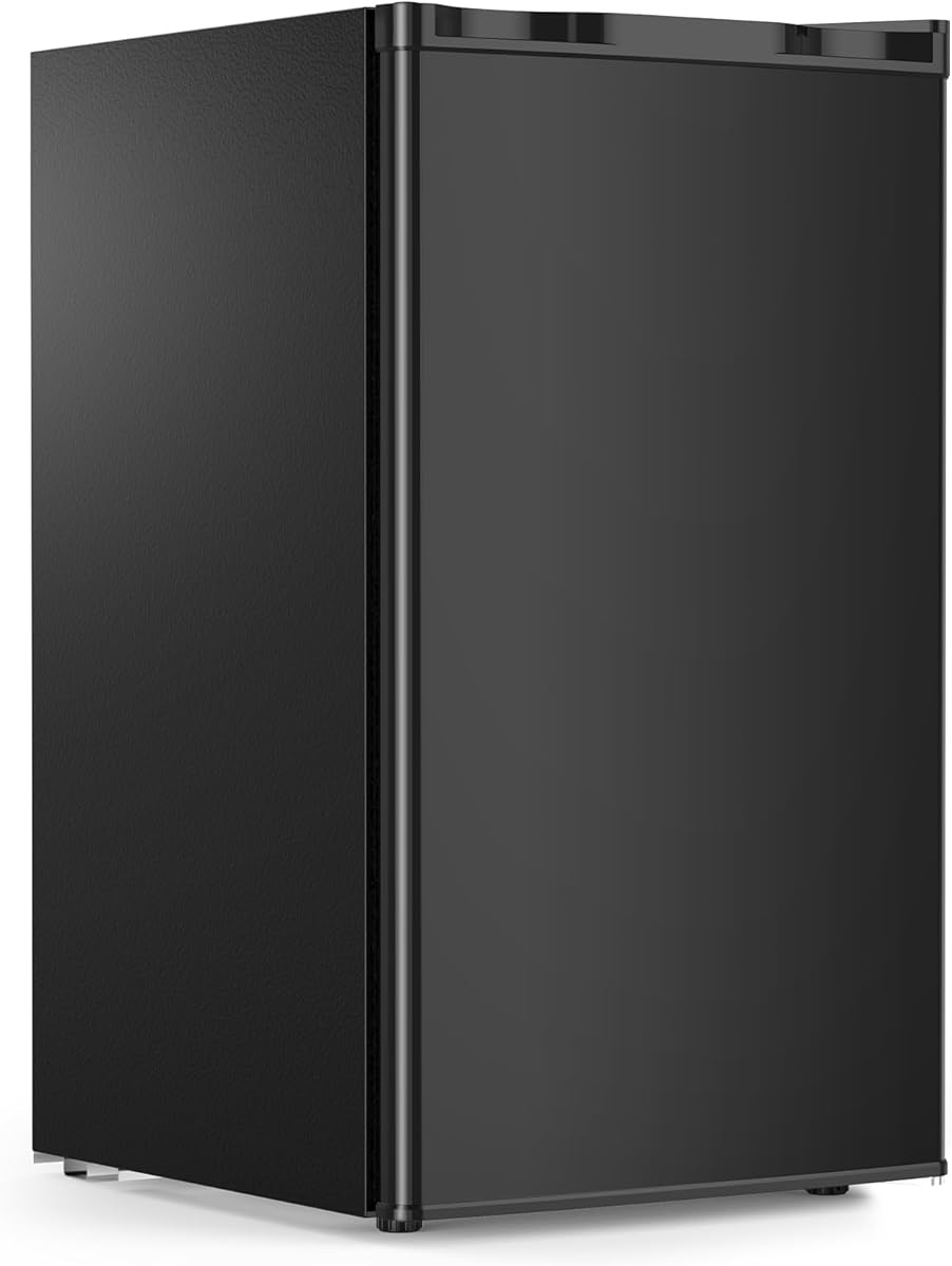 COWSAR 3.2 Cu.Ft Dorm Fridge with Freezer, Single Reversible Door Compact Refrigerator, Adjustable Thermostat, 2 Removable Shelves, Commercial Drink Fridge for Bedroom, Office, Kitchen, Dorm, Black