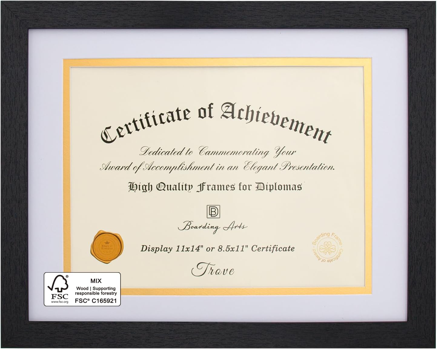 Boarding 11x14 Wood Diploma Frame for Degree Certificate – Document Frame with Shatter-Resistant Glass 8.5 x 11 with Mat for Wall Display,Double Mat for Degree,Doctorate & Certificate, Black-3 Pack