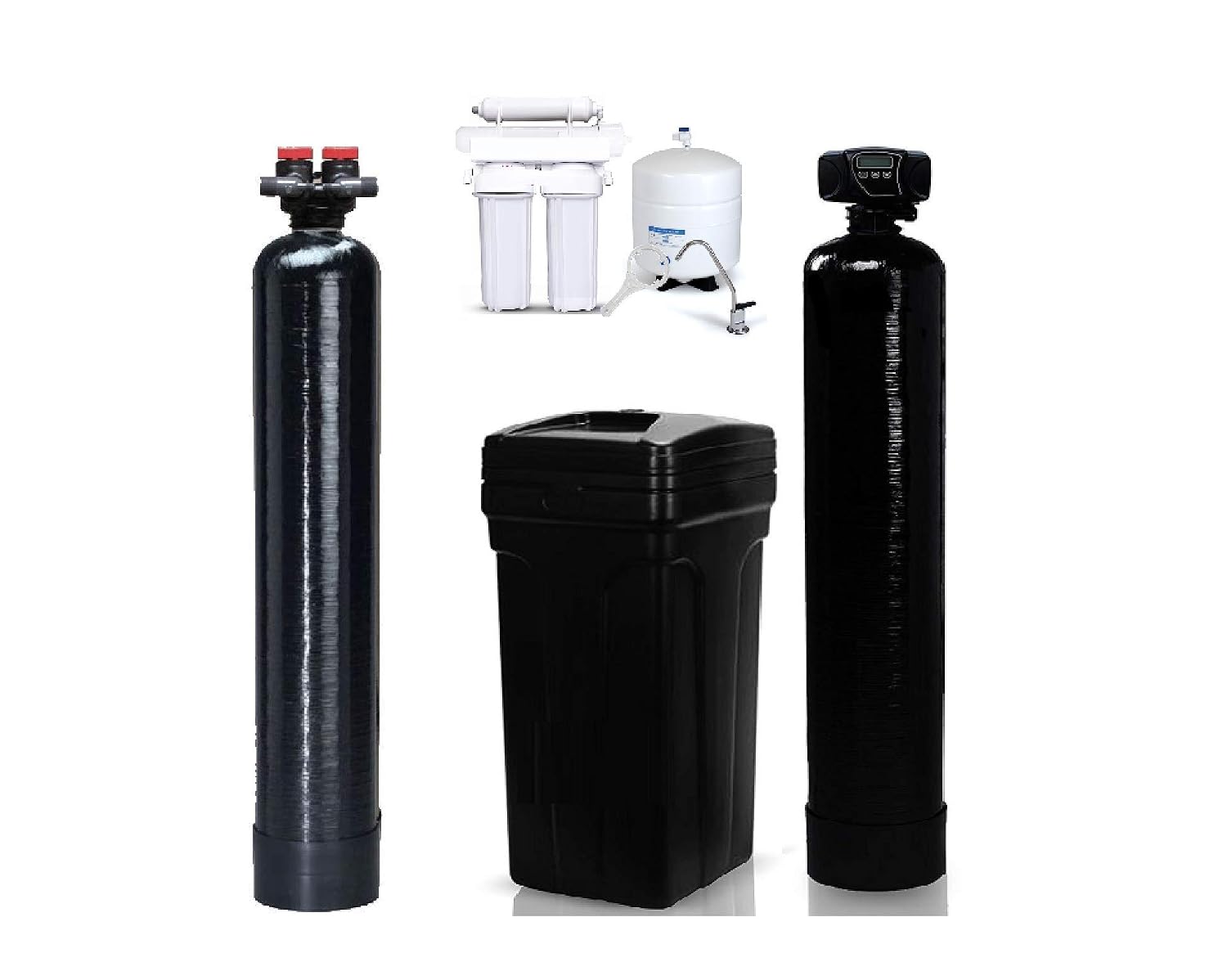 Whole House Package: Water Softener (32,000 Grain) + Upflow Carbon Filter r (1 Cubic Ft) + Drinking Water RO Filtration System