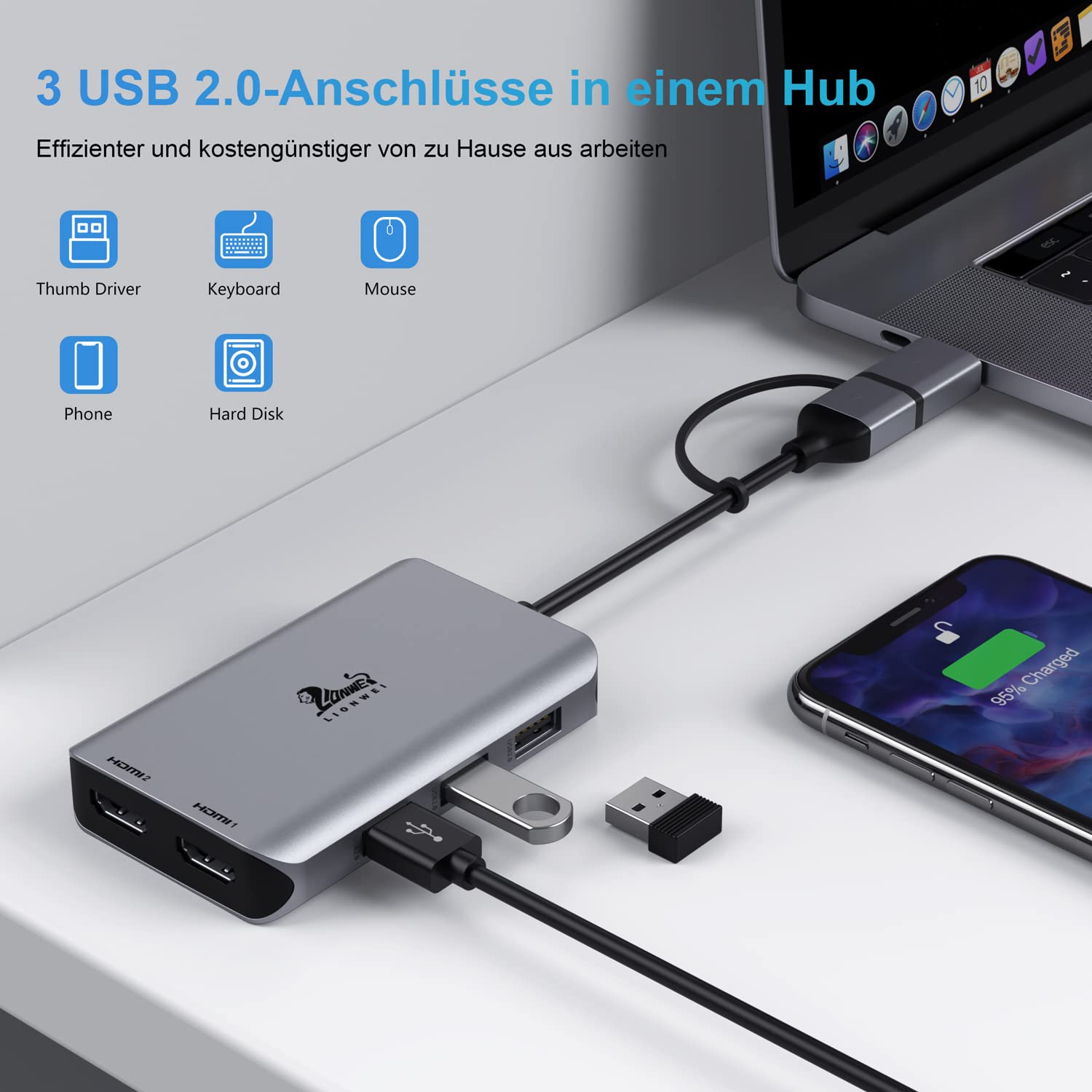 Docking Station USB 3.0 Stations d'accueil, Adaptateur USB 3.0 vers Double HDMI et 3 Port USB, Hub USB C Dual HDMI Compatible avec MacBook Pro/Air M1/M2, Surface Pro, ChromeBook, Dell