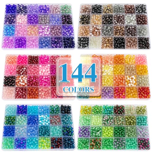 Image of XSEINO About 7200pcs 144 Colors 6mm Crackle Glass Beads Bracelet Making Kit,6Box Different Style Crack Series Colorful Crystal Beads for Bracelet Jewelry Making,DIY Crafts,Friendship Bracelets