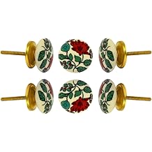 TRINCA-FERRO Set of 6 Ceramic Floral knobs for Pull and Push for Dresser Drawer Decorative Knobs for Interior Exterior Cabinet for | Bedroom | Bathroom | Kitchen |