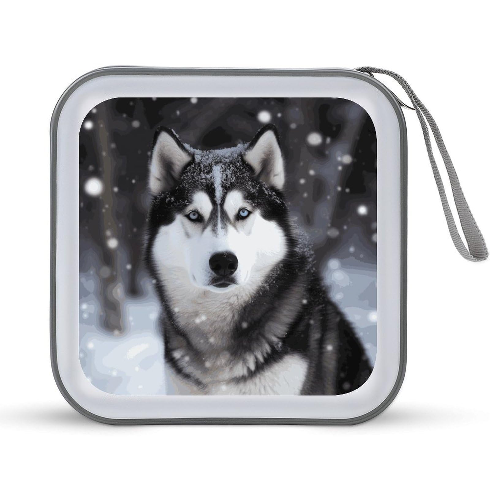 JTREHY Husky In Snow Dog CD Case 40 Capacity CD/DVD Case Holder Disc Storage Organizer Wallet Bag Portable Zipper CD Case Holder for Car Home Office Travel