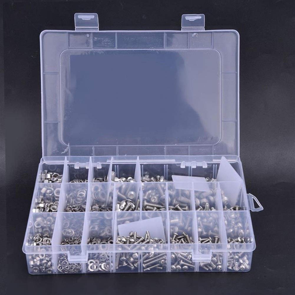 Cap Set 1105pcs M3 / M4 / M5 de Cabeza troncocónica Hueca Hexagonal Tornillo, Tuerca Tornillo de Cabeza Hexagonal Plana Arandela Dividida Surtido Kit Caja de almacenaje