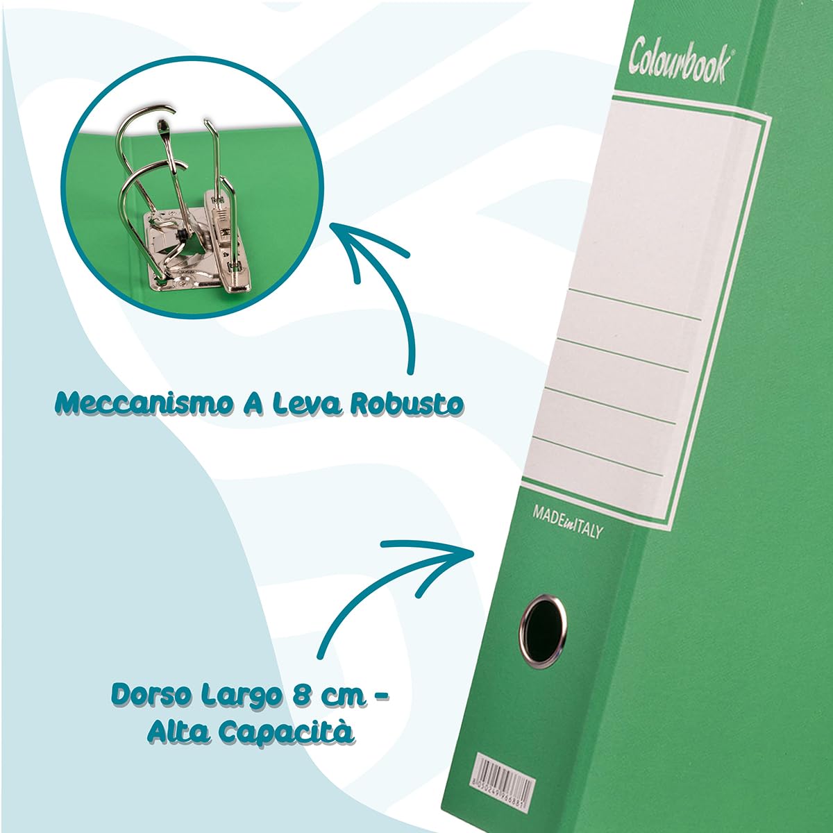Colourbook Set 10 Registratori Verde A Leva In Formato Protocollo Per Archiviazione Professionale Ufficio E Studio, Dorso 8 cm Con Custodia, Meccanismo Leva Metallo Resistente, Alta Capacita