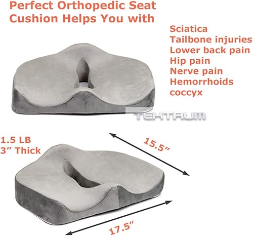 Miniatura 4 de Tektrum Cojín ortopédico de gel frío mejorado, cojín de espuma viscoelástica de gel para coxis para dolor de espalda, ciática, coxis, próstata,