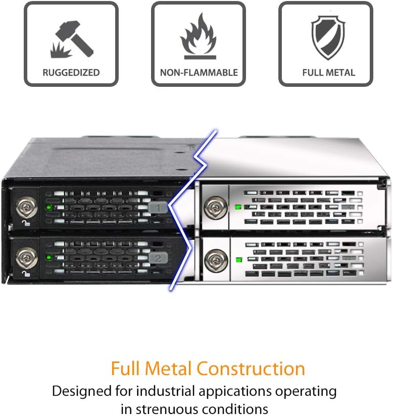 ICY DOCK ToughArmor MB720M2K-B - 4X PCIe 4.0 NVMe M.2 SSD up to 22110 Size to 4X MiniSAS HD Removable Frame, Full Metal Black