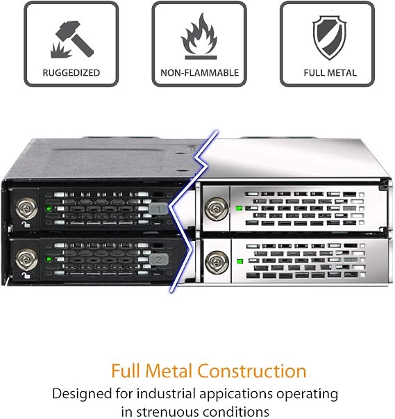 ICY DOCK ToughArmor MB720M2K-B - 4X PCIe 4.0 NVMe M.2 SSD up to 22110 Size to 4X MiniSAS HD Removable Frame, Full Metal Black