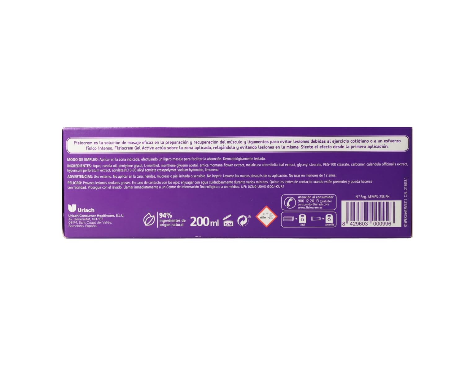 FISIOCREM | Gel Active | 200 ml | Prepara y Recupera Músculos y Ligamentos | Efecto frio | Arnica, Hypericum, Calendula, Melaleuca