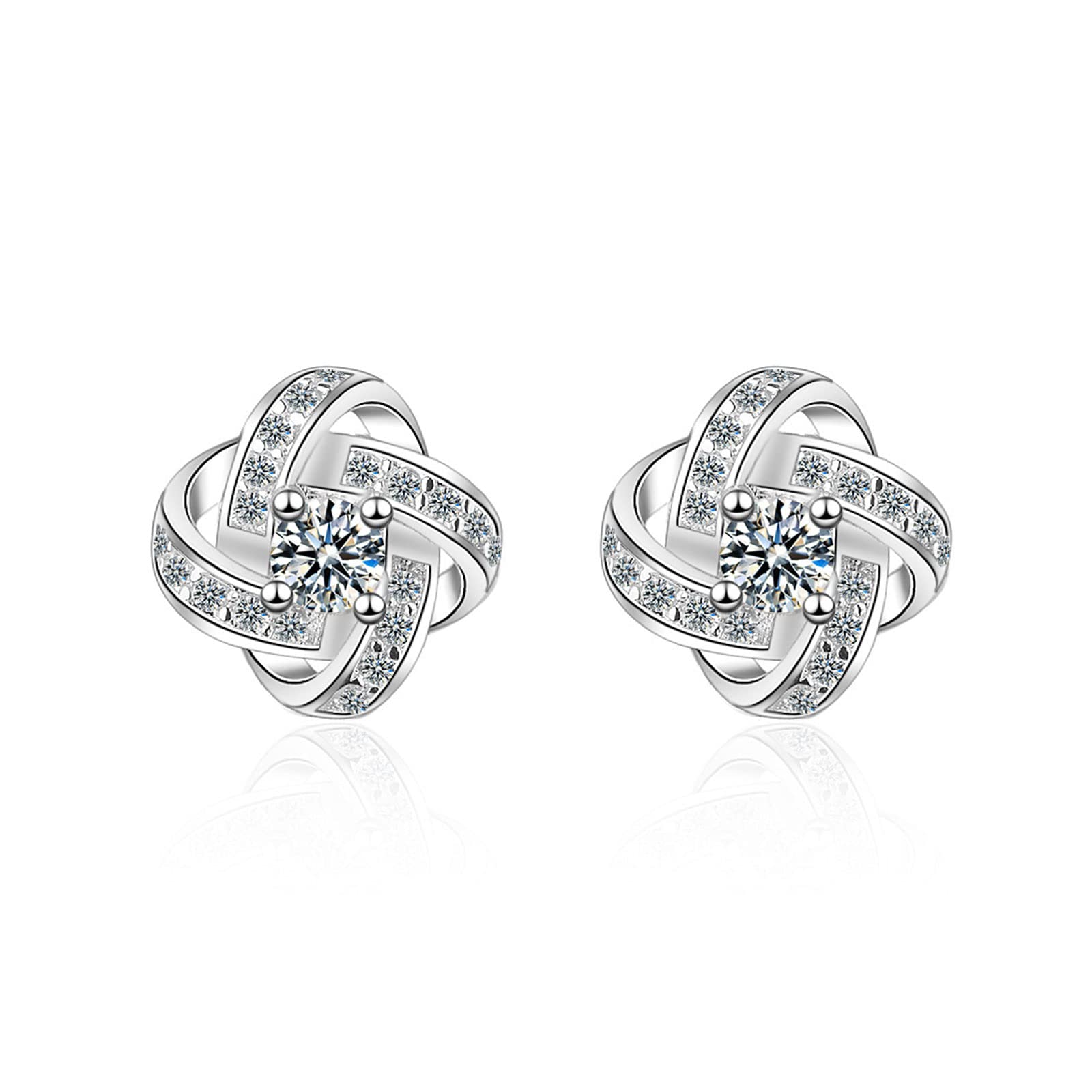 pitkalleLucky Four Leaf Clover Stud Earrings 14K Gold Plated Cubic Zirconia Earring Mini Stud Earrings S925 Silver Needle for Women