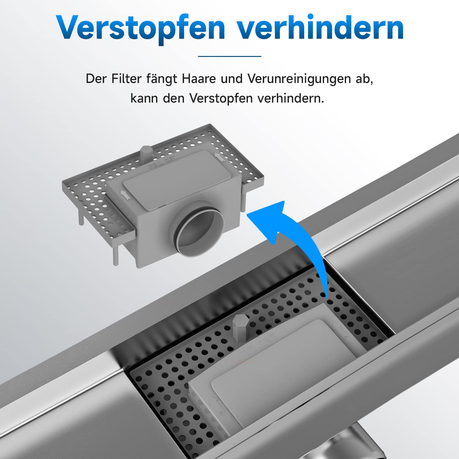 SONNI Duschrinne 60 cm, 2-in-1 Edelstahl Duschrinne, gebürsteter Edelstahl | Abdeckung aus Edelstahl 304 mit Haarsieb und Geruchsverschluss für eine zuverlässige Entwässerung und einfache Reinigung.