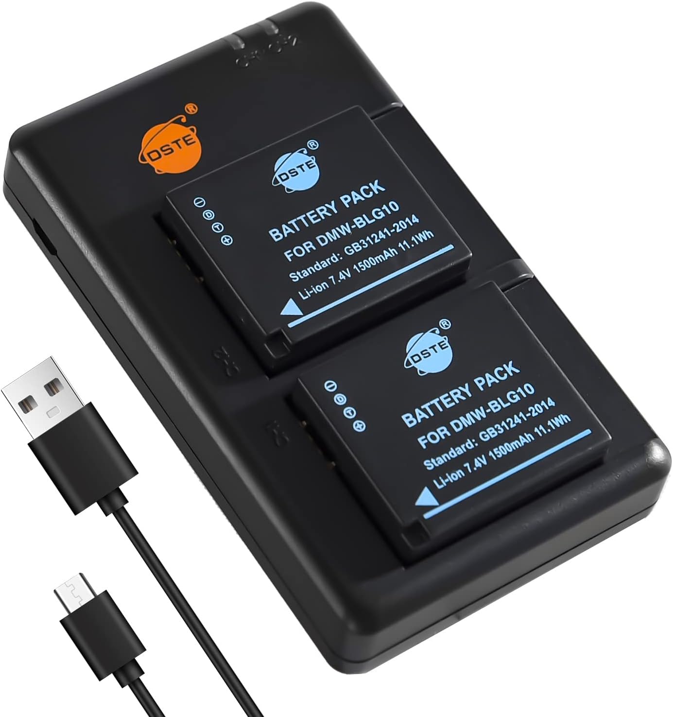 DSTE2PCS DMW-BLG10 (1500mAh/7.4V) Battery Charger Set Compatible for Panasonic Lumix DC-LX100 II, DMC-GX85, DMC-LX100, DMC-TZ100, DMC-TZ101 as DMW-BLE9, DMW-BLE9PP, DMW-BLG10E, DMW-BLG10PP
