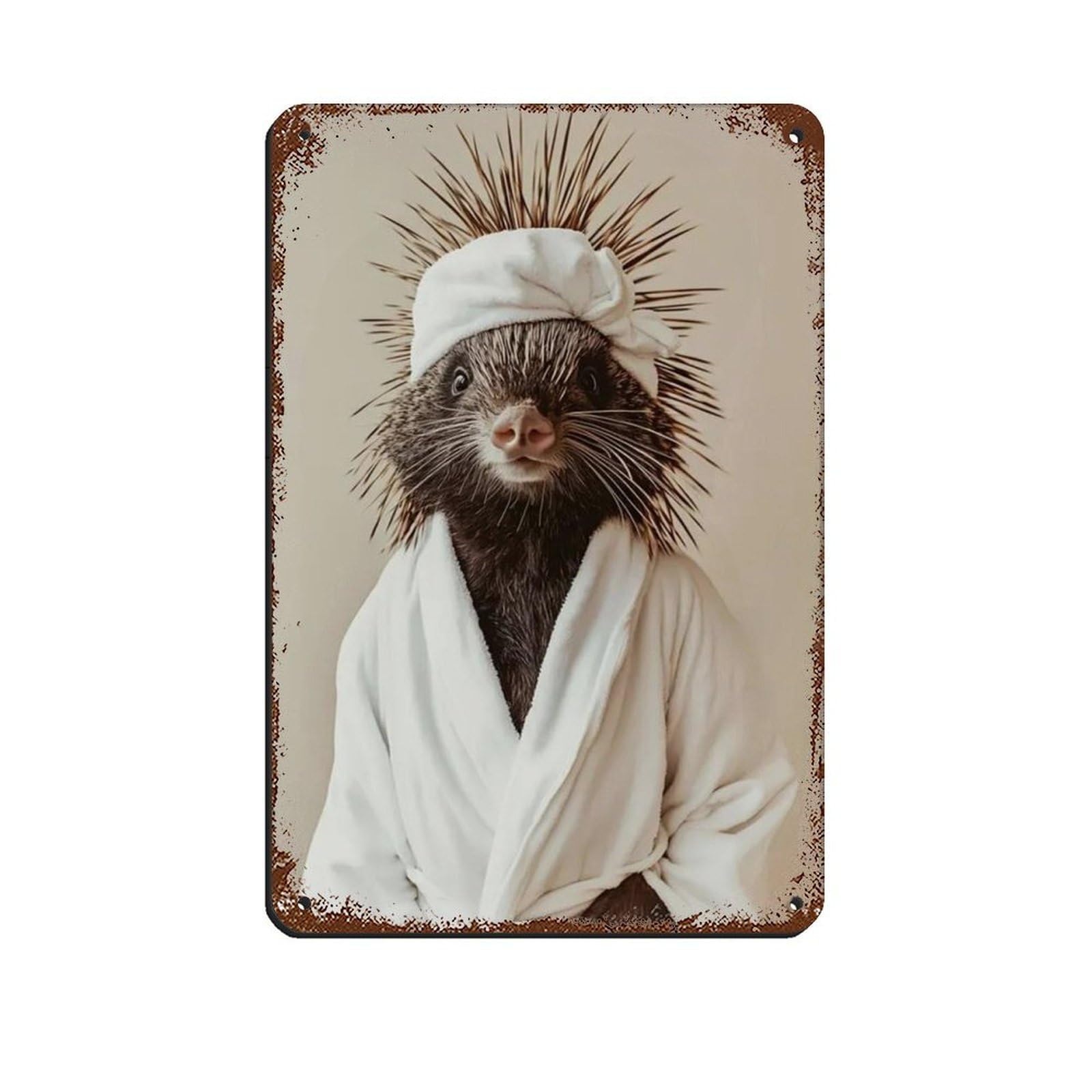 Porcupine Wearing A Bathrobe, Bathroom Art Retro Poster Metal Tin Sign Chic Art Retro Iron Painting Bar People Cave Cafe Family Garage Poster Wall Decoration 8x12inch(20x30cm)