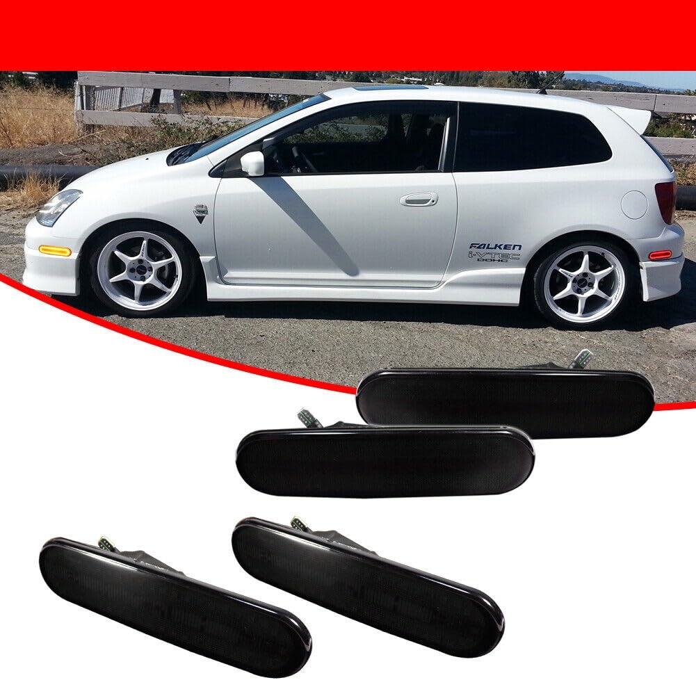 LDAUTOPS Smoke Front Amber Rear Red Side Marker Lamp Ep3 3Dr Black ABS Housing Bulbs 2002-2005 for Honda for Civic SiR 2002-2004 & Si 2002-2005 -40-60 Centigrade Degree-Work Temperature 12 V