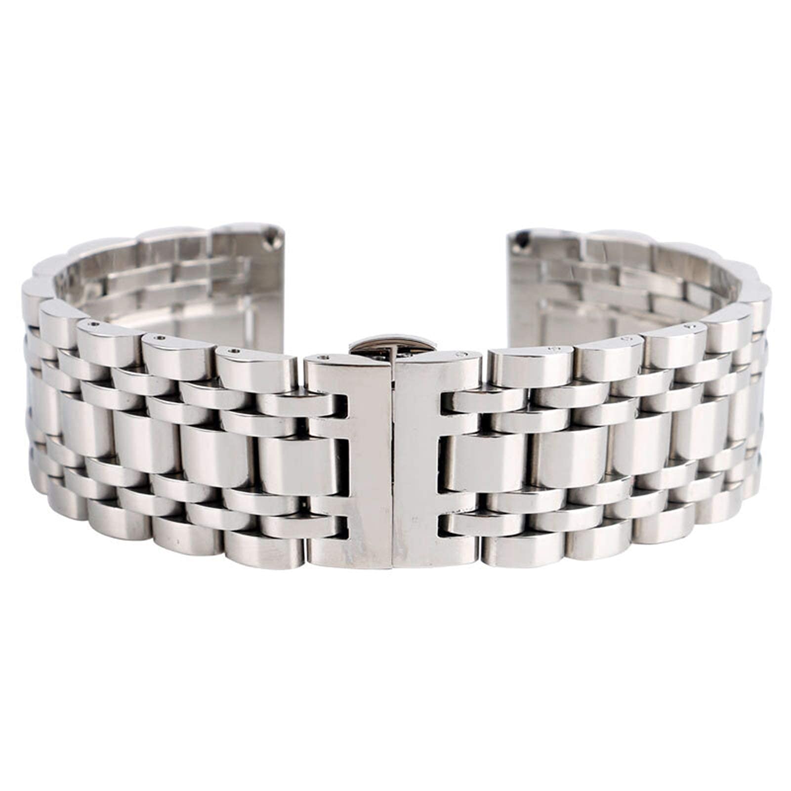 Pasek do zegarka, pasek ze stali nierdzewnej 20mm 22mm 24mm srebrny pasek z ukrytą klamrą na guziki Bransoletka (szerokość pasma: 20mm) (24mm)