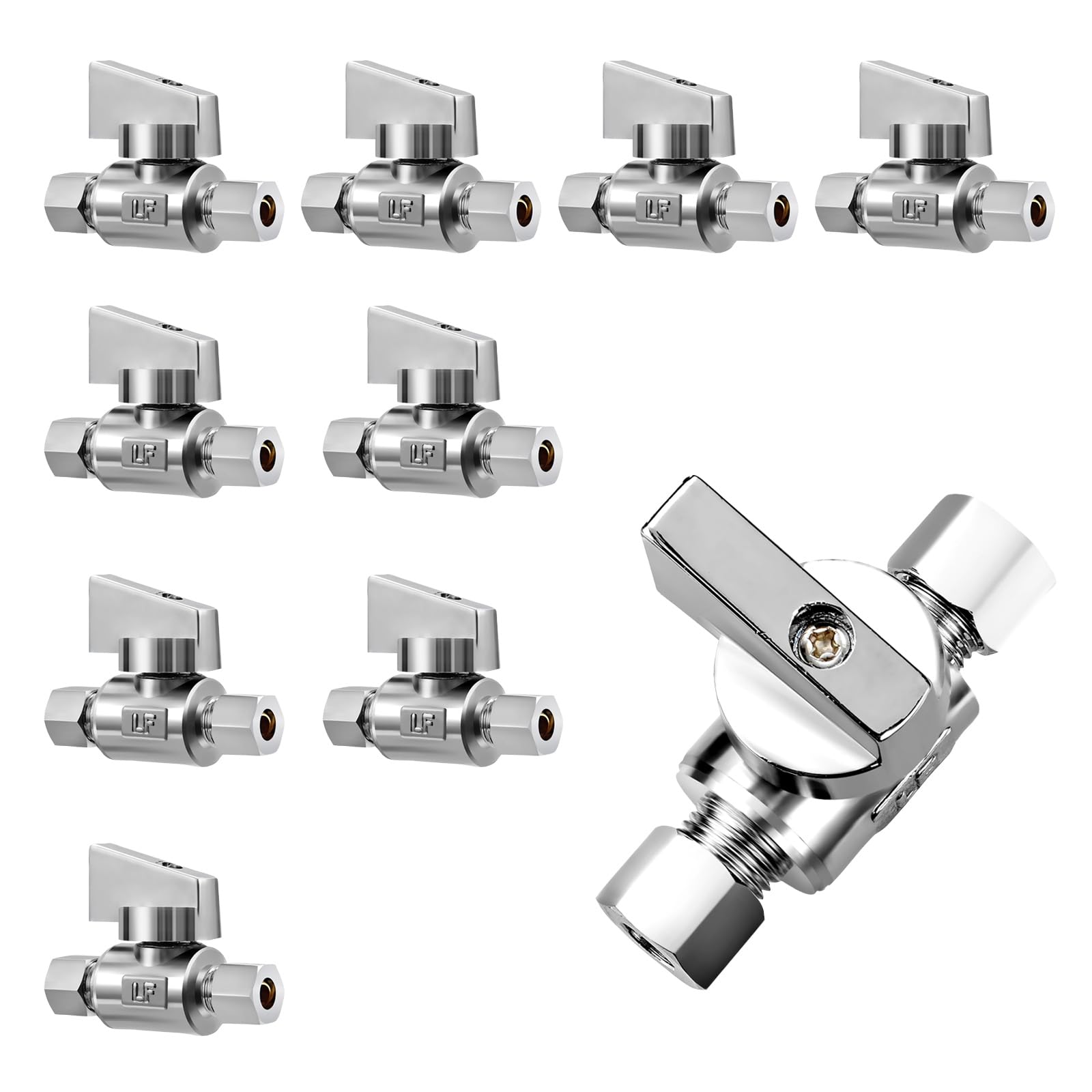 Minimprover 10 Pack Premium Brass 1/4" Compression x 1/4" Compression Angle Valve Quarter Turn Water Straight Angle Valve