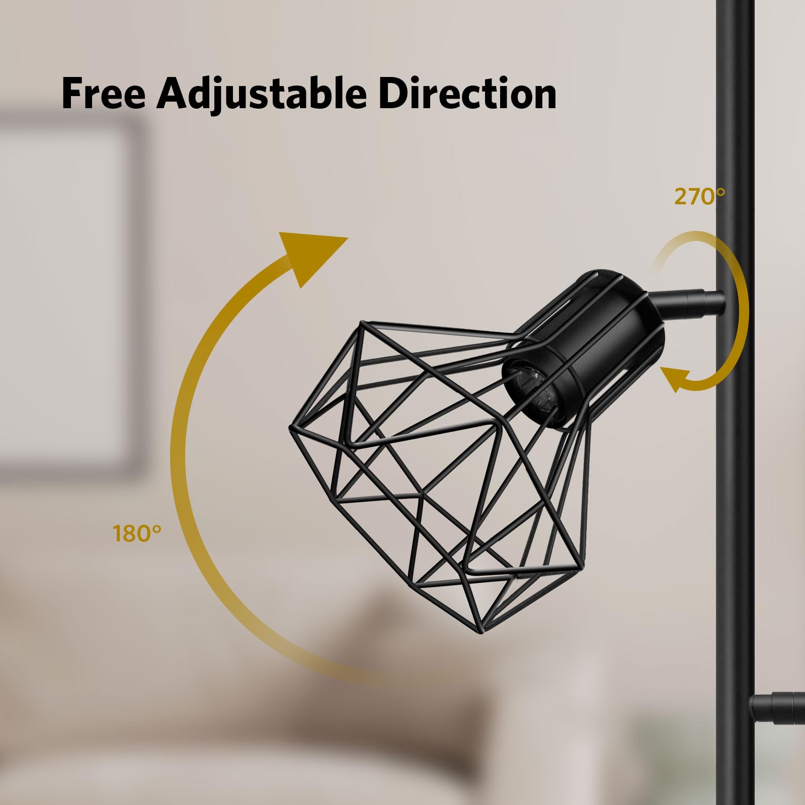 BBHome Lampada da terra industriale, lampada da terra ad albero di fattoria con teste a gabbia regolabili, lampade da terra rustiche per ufficio camera da letto soggiorno, nero (lampadine non incluse)
