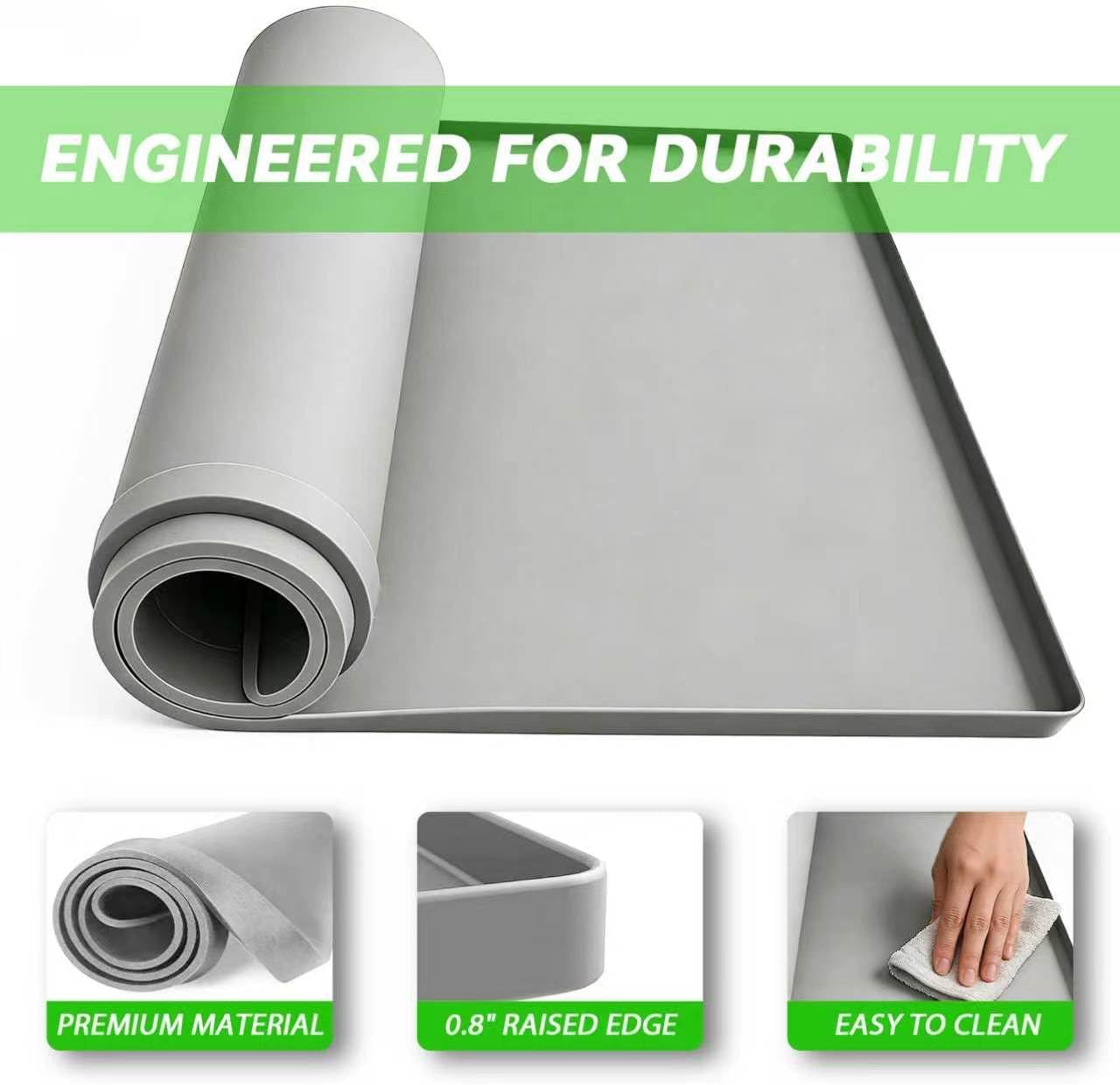Washing Machine Drain Pan Silicone Mat, 30x33” Washer Tray for Floor Protection, Non-Slip Waterproof Washer Drip Tray, Anti-Vibration Soft Mat for Dryer, Washer, Refrigerator