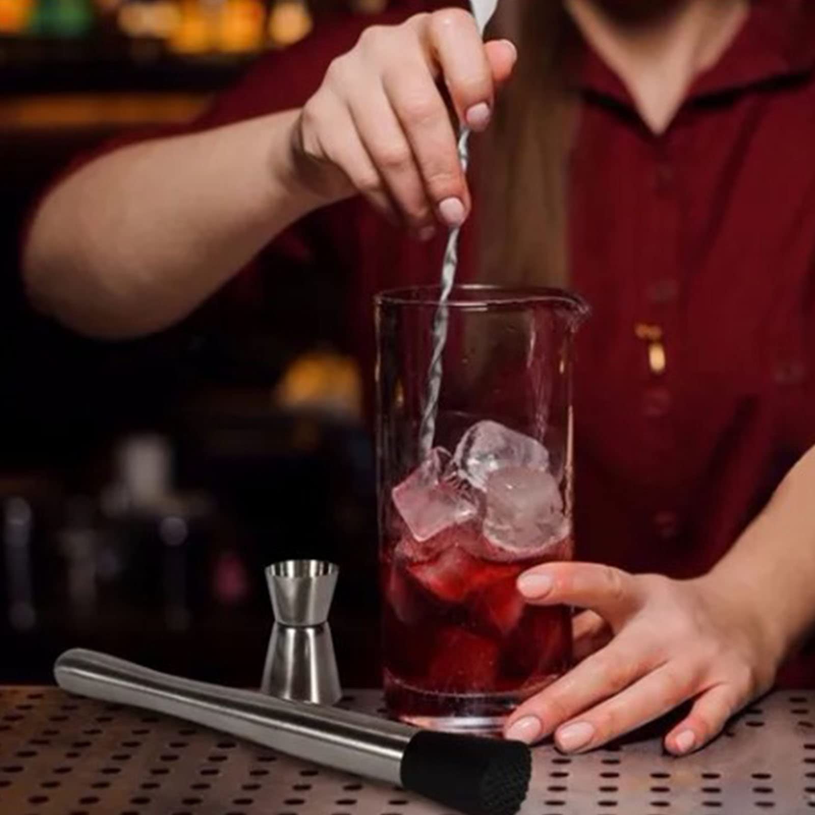 Cocktail Muddler Set, Cocktail Mixing Spoon Muddler and 15ml 30ml Jigger Stainless Steel Bar Tool Set for Friend Gatherings and House Parties