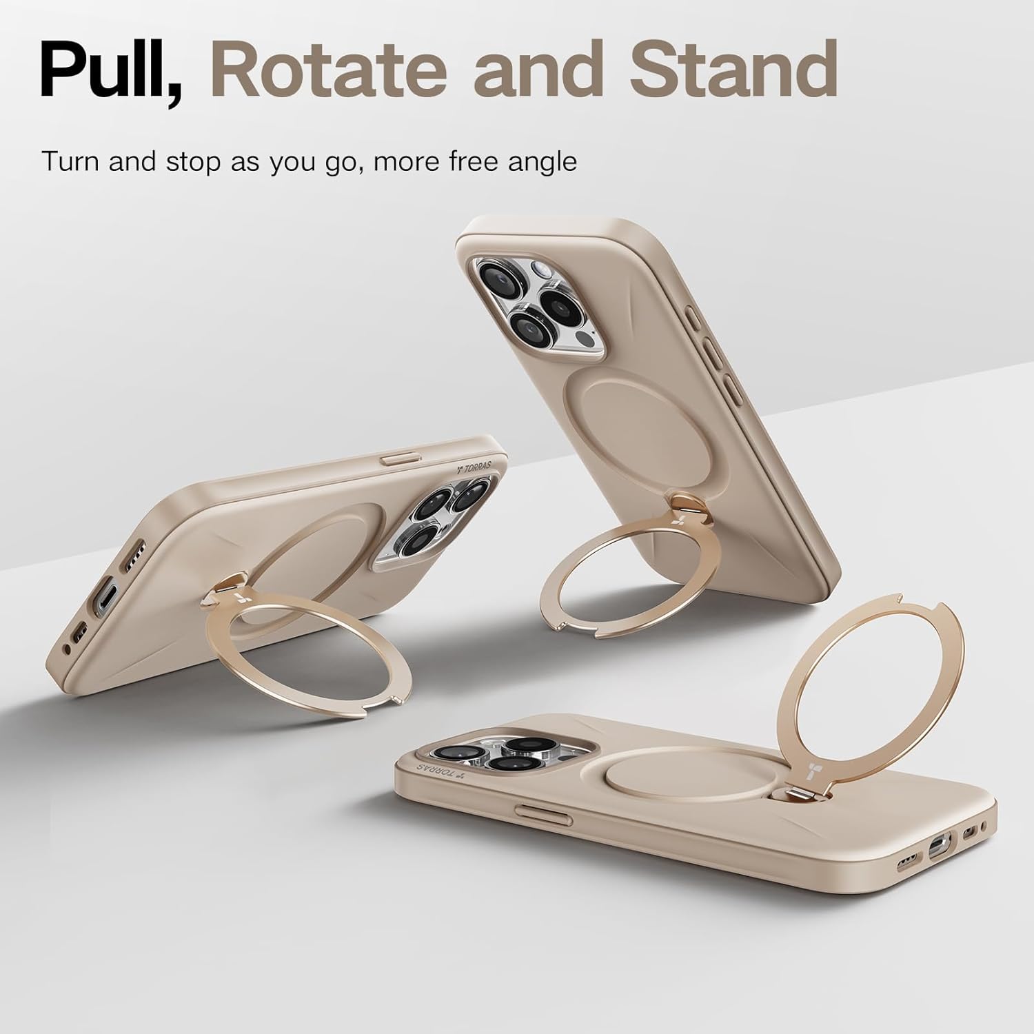 TORRAS 360 Spin Stand for iPhone 15 Pro Case, Fit for Magsafe, Mil-STD Protective Hard PC Scratch-Resistant Case for iPhone 15 Pro Phone Case Desert, Ostand Spin, Dune Beige, 6.1 inch - Image 3