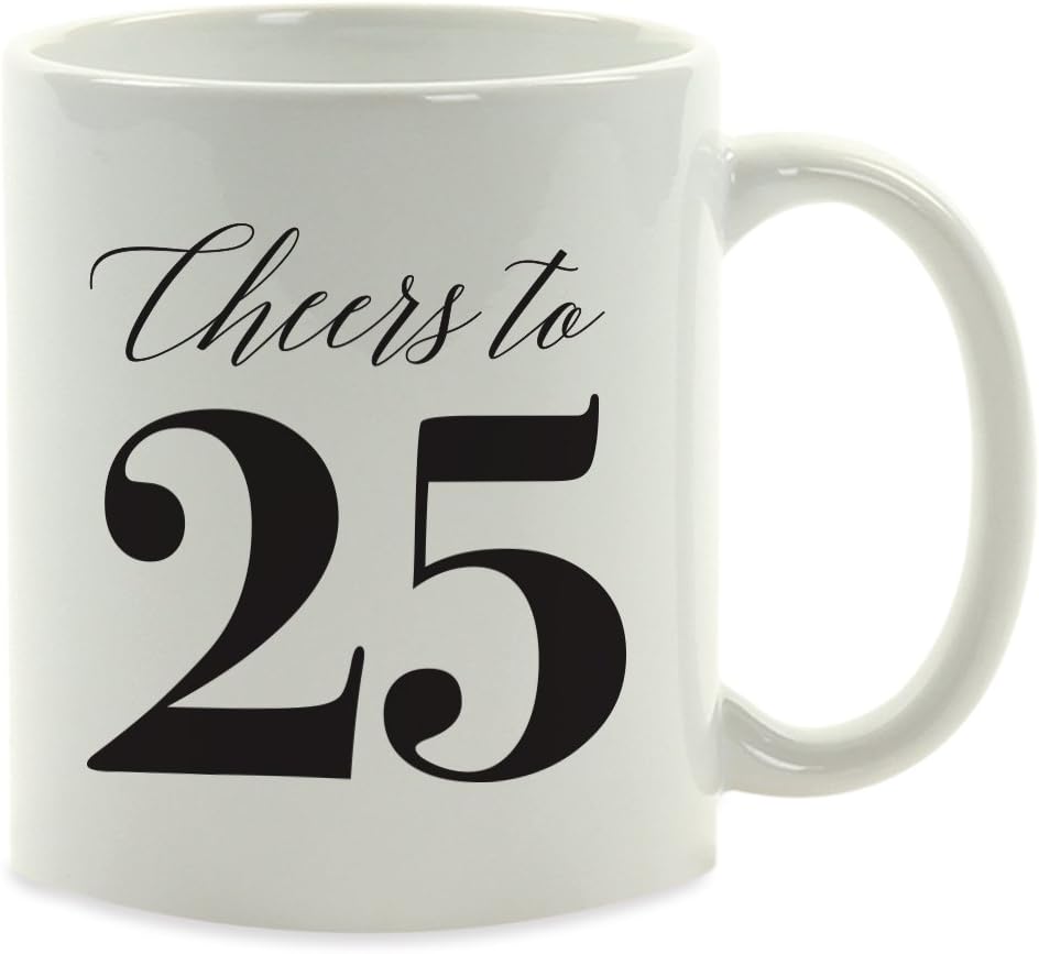 Andaz Press 11oz. Milestone Birthday Coffee Mug Gift, Cheers to 25, 1-Pack, 25th Birthday Anniversary Unique Gift Ideas