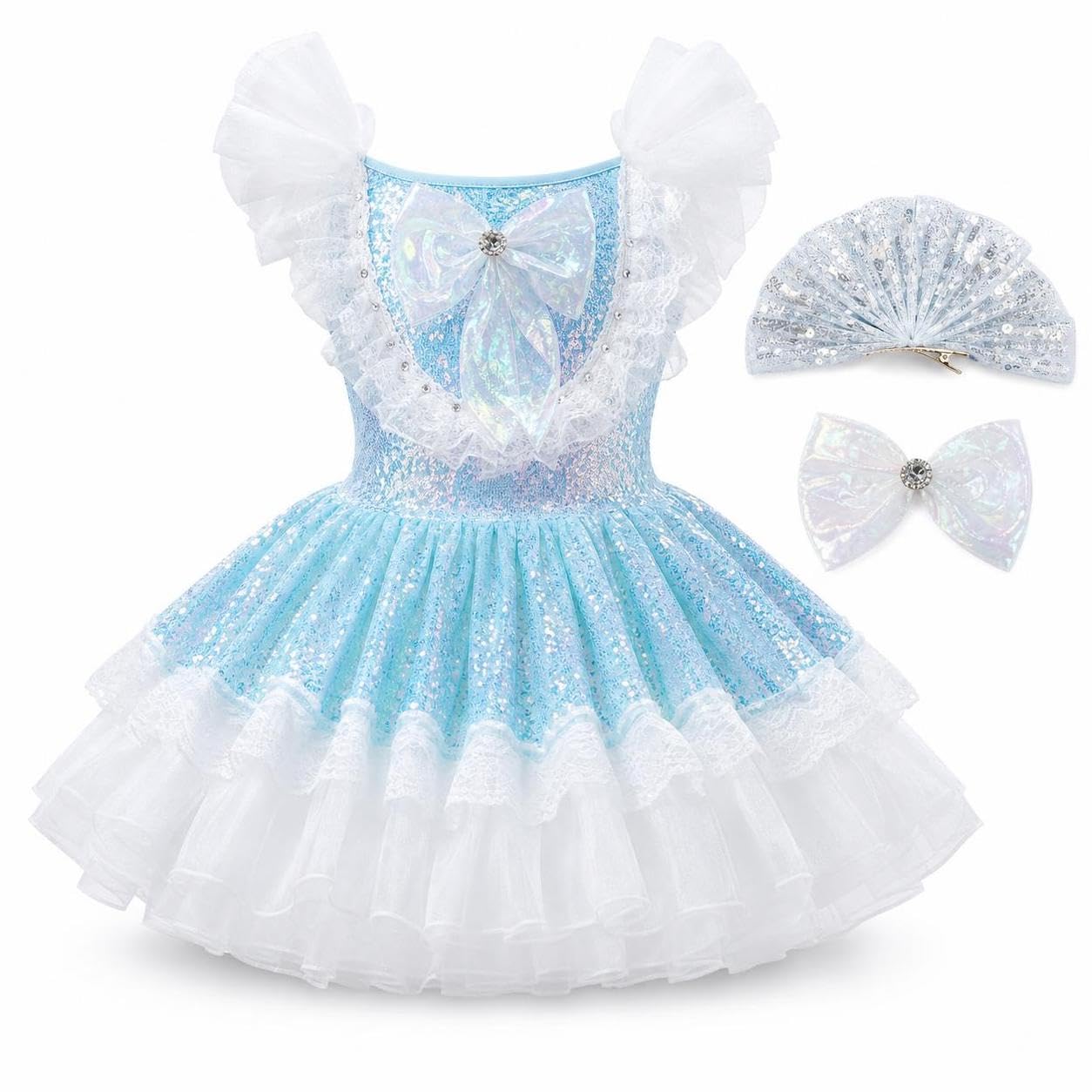 Prinzessin Kleid Kostüm Mädchen Kurzarm mit Pailletten für Tanz & Performance, numeric_height_130, regular, as3, numeric_height_130, numeric_height