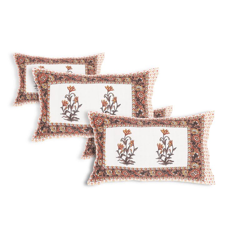 Image of 240 TC Pure Cotton Double Bed King Size Bedsheet | Jaipuri Sanganeri Print | Soft & Breathable Fabric | 93 x 108 inch Bedsheet with 2 Pillow Covers (Sanganeri13) Brown