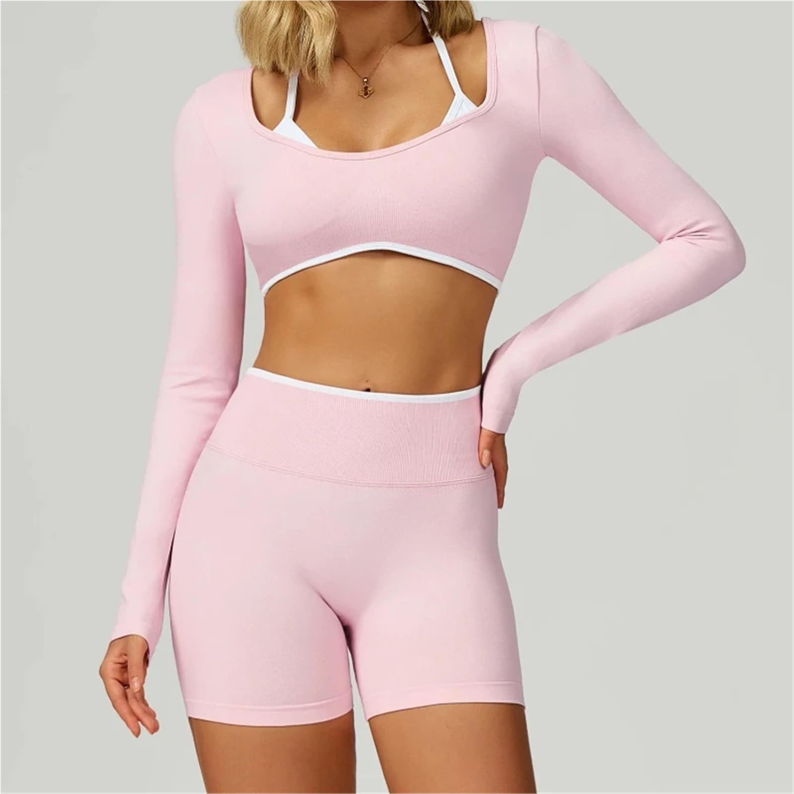 关键词 Set Yoga Donna Top da Yoga Donna 2 Pezzi Ignite Gilet a Maniche Lunghe Aperto sul Retro Palestra Camicie Fitness con Imbottiture Top Allenamento Senza Cuciture