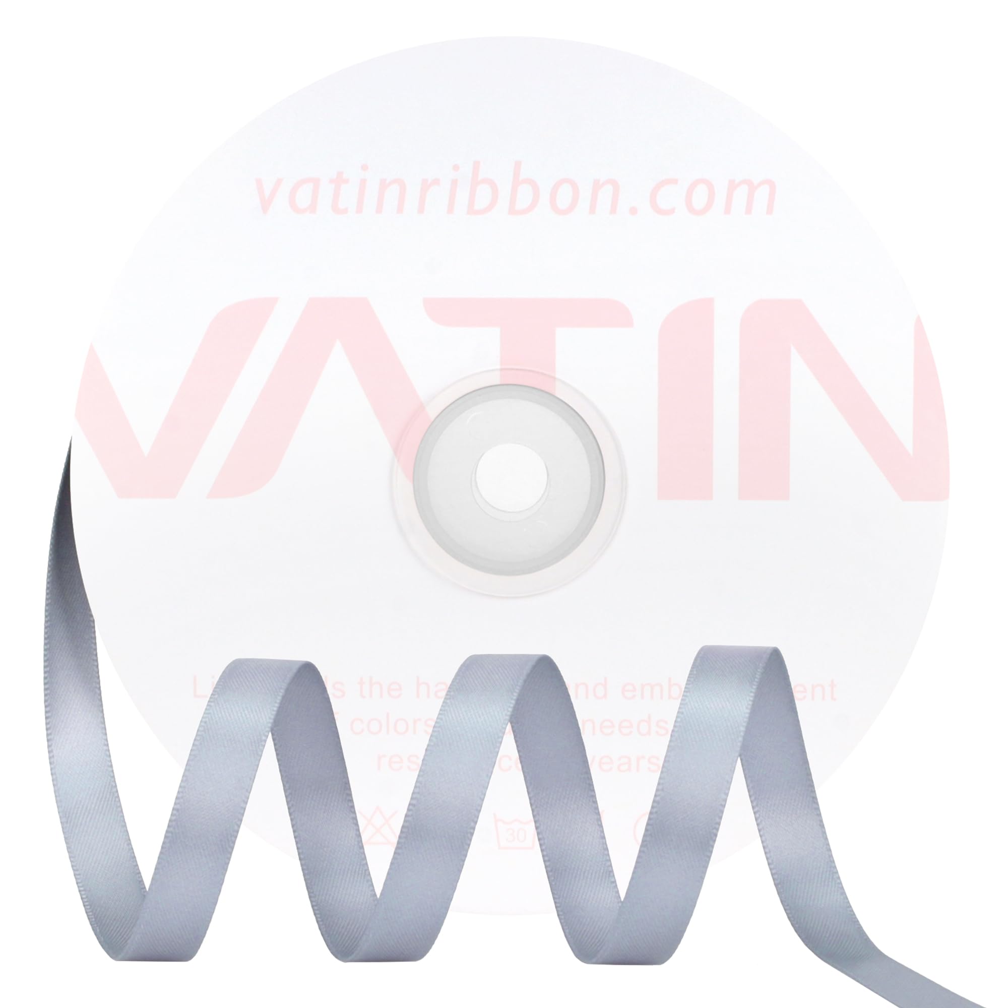 VATIN Double Face Gray Satin Ribbon 10mm X 45m,Gray Polyester Fabric Ribbon use for Bows Bouquet Gift Wrapping