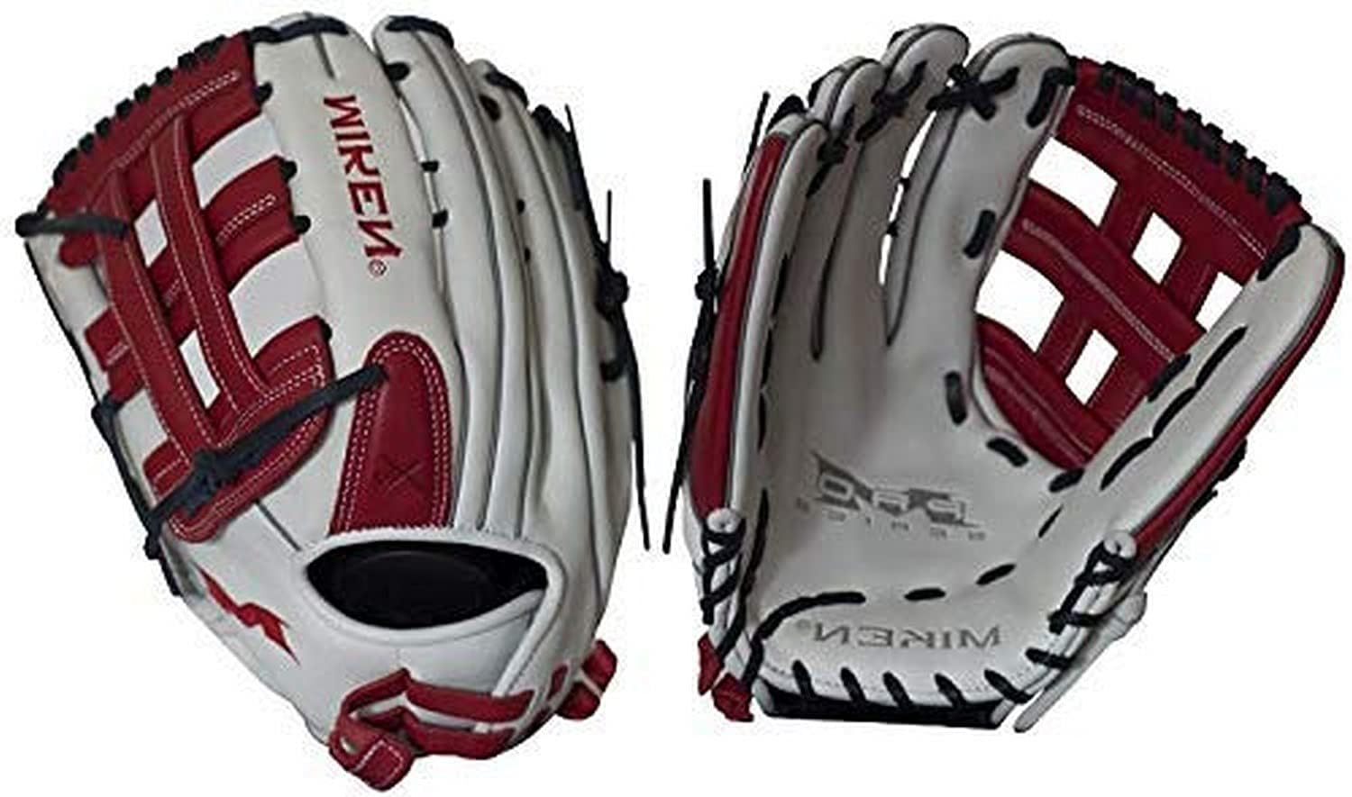 Miken Pro Series Slowpitch Softball Glove, White/Red, 13 inch, Right