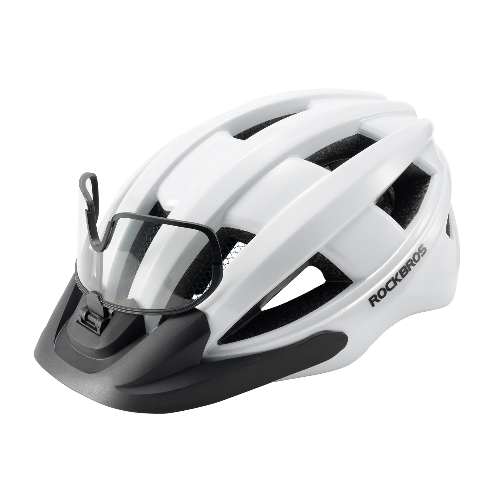 ROCKBROS Casco Bici con Luce di LED, Casco per Bici con Visiera Traspirante Lenti Magnetiche UV400, Caschi da Bicicletta Regolabile Uomo Donna MTB, 55-61 cm