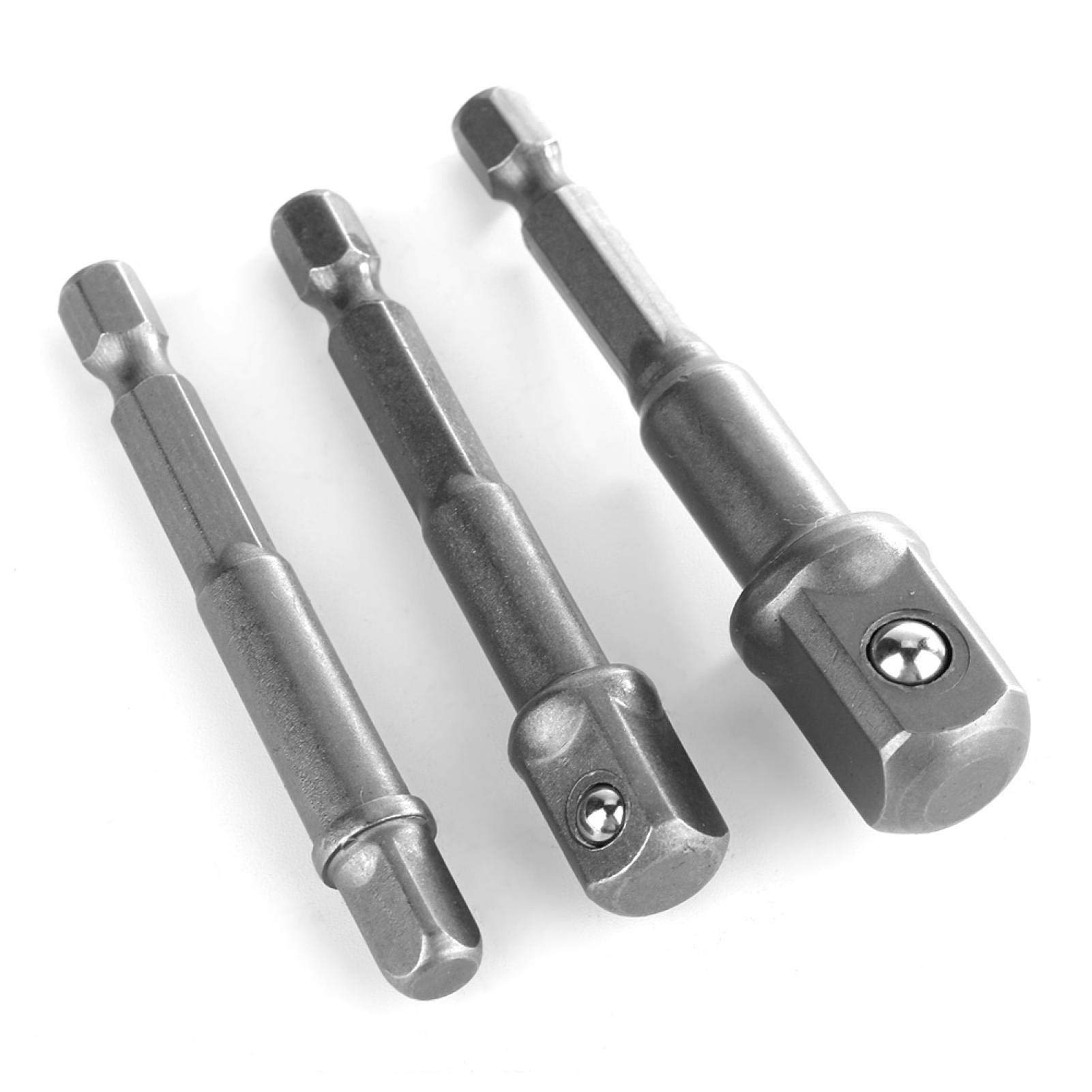 Llave de Vaso para Taladro eléctrico, 3 Piezas de vástago Hexagonal de 1/4" a Adaptador Cuadrado de 1/4" 3/8" 1/2" para Llave de Vaso para Taladro eléctrico