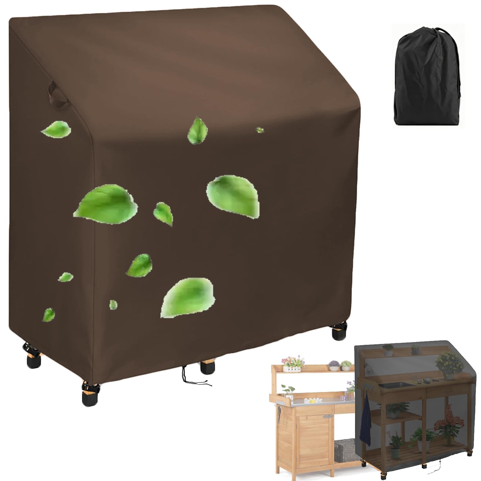 Crysterris Brown Waterproof Potting Bench Cover,420D Oxford Greenhouse Workbench Protection Planting Germination Table Protective，Dust-Proof Outdoor Potting Table Covers With Windpr(Size:210d：115*51*122Cm,Color:brown)