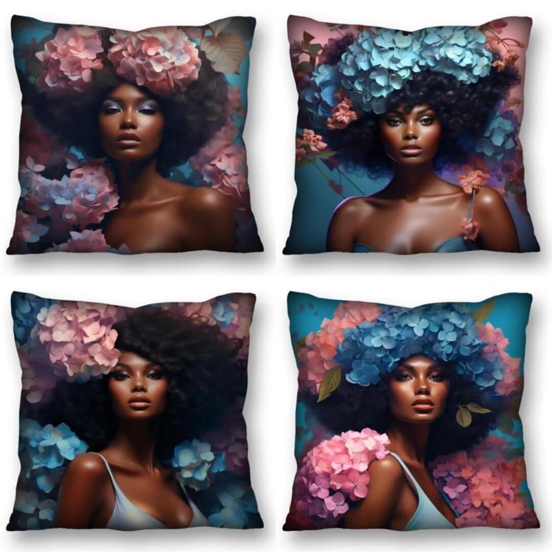 Juego de 4 Fundas de Cojines 70x70 cm Cojines mujer flor Funda Cojin Cuadrados de Lino Fundas Cojines Sofá Cojines Decorativos para Salón Sofá Dormitorio Coche Jardín Silla Decoración del Hogar