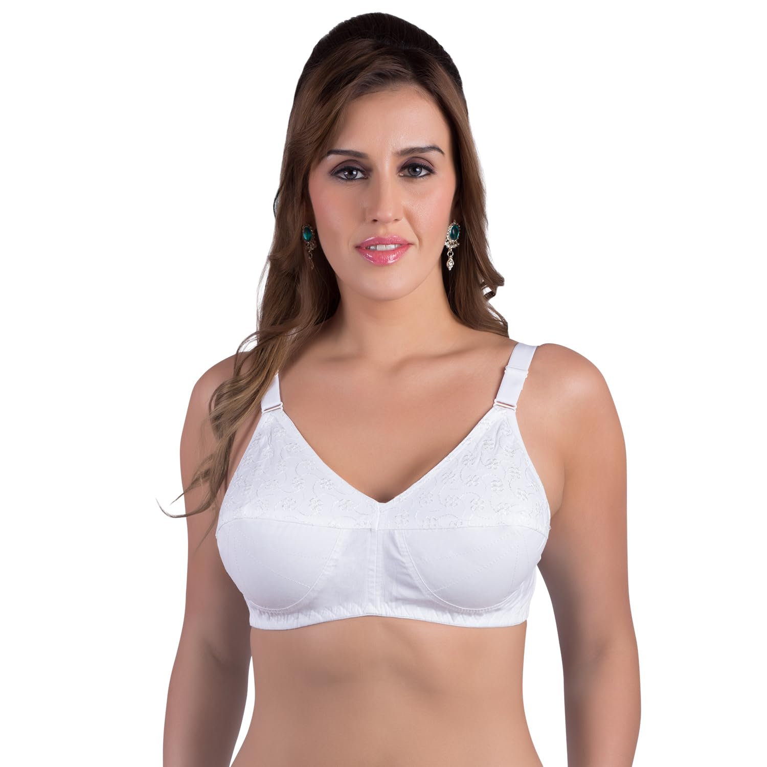 souminie 100% Cotton Plus Size Bra - Broad Elastic Embrodiery Cups - Minimiser - Non Padded - Full Coverage - Wireless Seamed Bra (Pack of 1)-picture-41