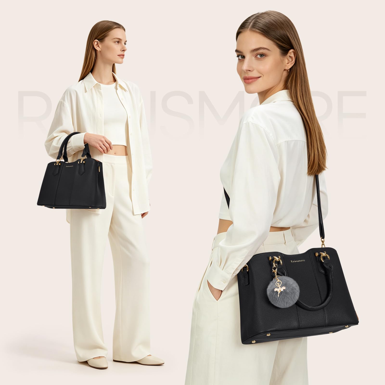 RAINSMORE Sac a Main Femme Cuir PU Sacs à Main Portés Main Femme Sac à Main Bandoulière Sac Fourre Tout Sac Besace Sacoche Femme pour Université Travail